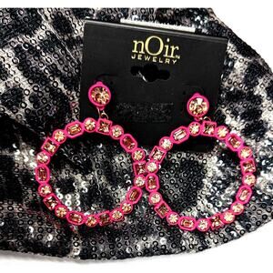 nOir Hoop Earrings Pink With Rhinestones